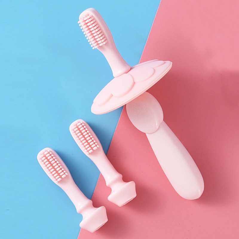 Børn blød silikone træning tandbørste baby børn tandpleje tandbørste værktøj baby kid tandbørste babyartikler: Lyserød sæt