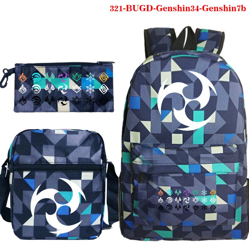 Genshin wpływ tornister studentów plecak dla dzieci 3 sztuk śmieszne nastolatek plecaki Genshin wpływ tornister dla dzieci Bookbag podróży torby: BUGD-Genshin34-G7b