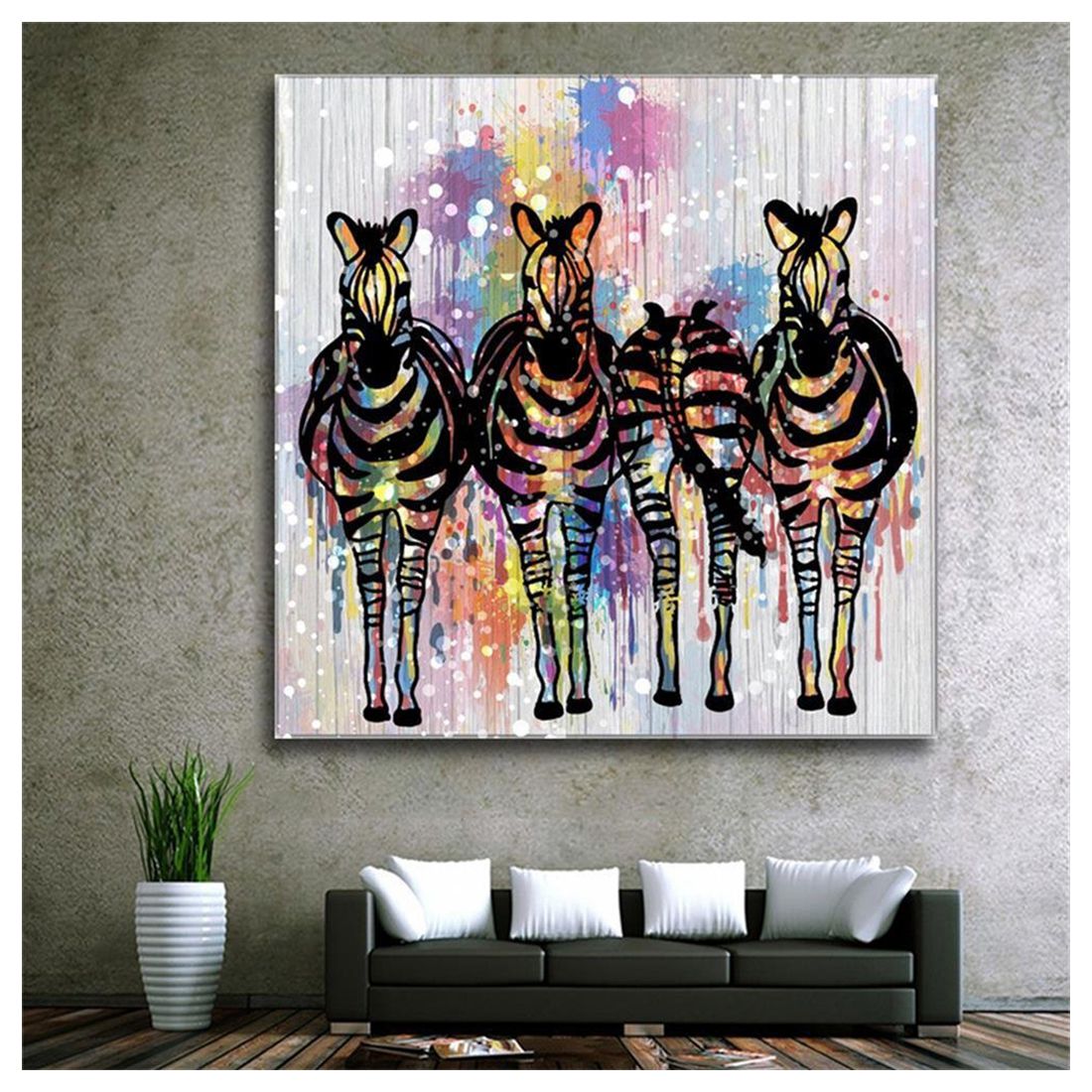 Ppyy -fire kun zebra - maleri dyr lærred farverig heste dekoration abstrakt kunst hjem dekorationer væg klar til at hænge