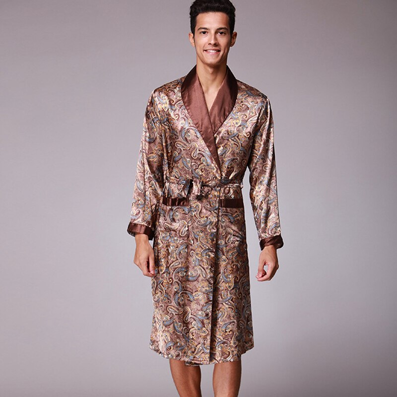 hjælpe Hej hej Blåt mærke Sommer mænd luksus paisley mønster badekåbe kimono klæder faux silke  mandlige nattøj nattøj mandlige satin badekåbe – Grandado