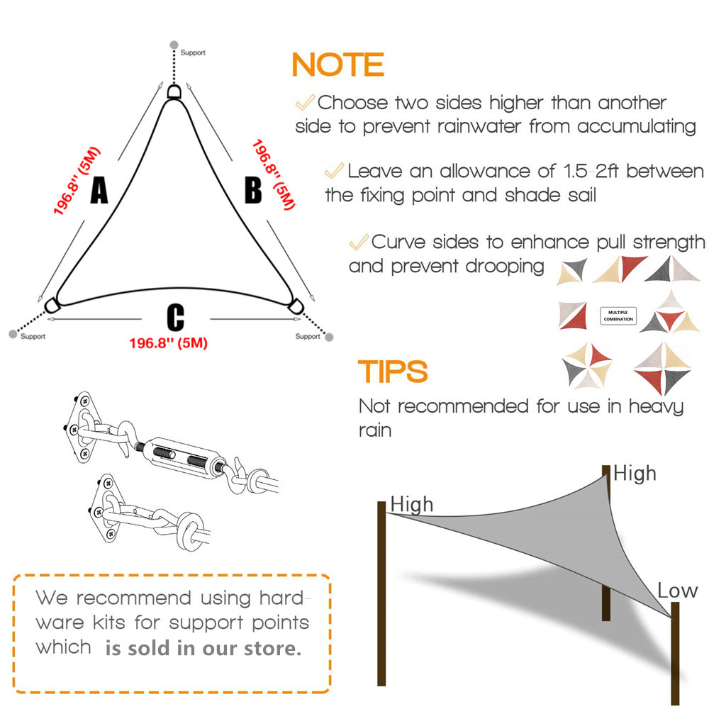 Toldo de vela triangular para sombra de sol, impermeable, bloque UV, tela de sombra para Patio exterior, jardín, patio trasero, tienda de campaña para coche, 2/3/3,6/5M