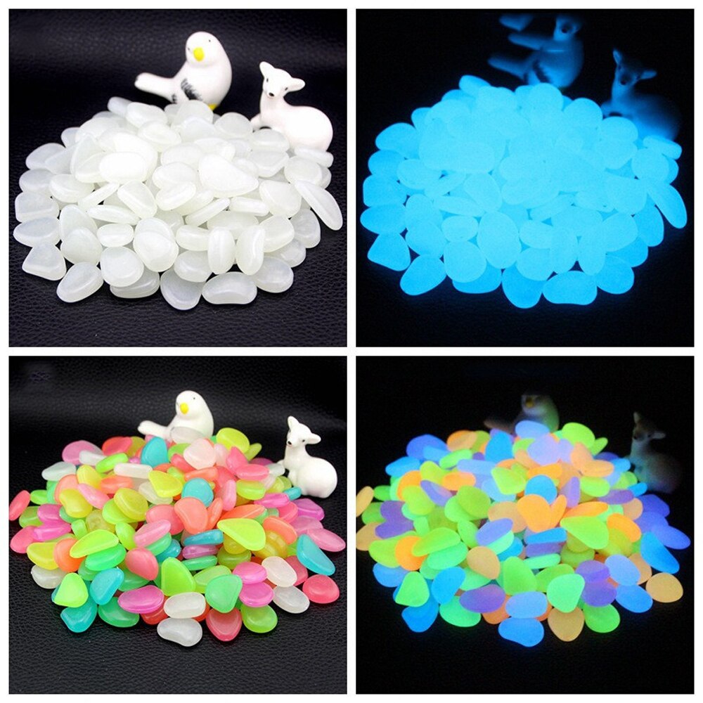 300pcs Fish Tank Bottom Sand Landscape Stone Garden Pebbles Glow in the Dark Stones for Walkways Luminous Stone