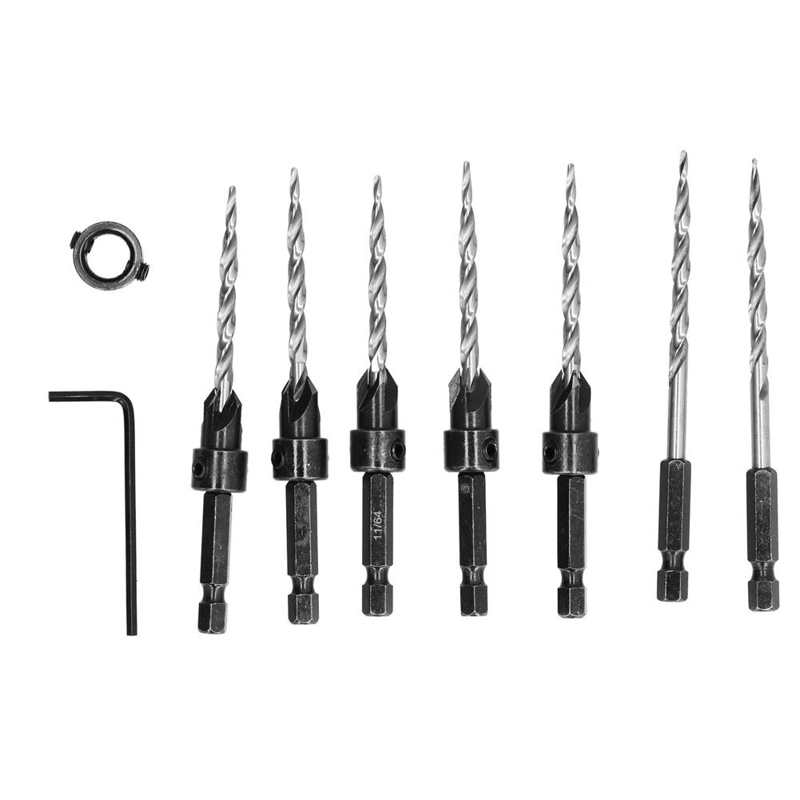Countersink Drill Bit Efficient Tapered Drilling Bits 4‑Flute Adjustable Depth 1/4 Hex Shank with Collar for Woodworking for