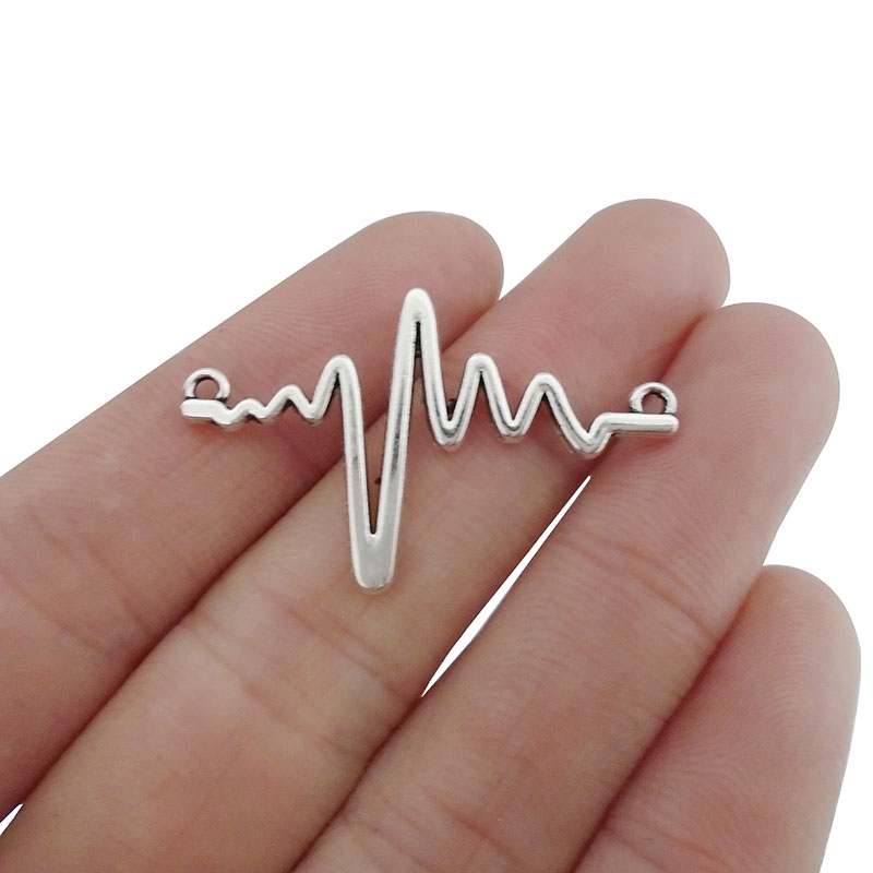 15 X Zilver Kleur Heartbeat Elektrocardiogram Pulse Ekg Ritme Connector Charms Hangers Voor Armband Sieraden Maken 36x23mm