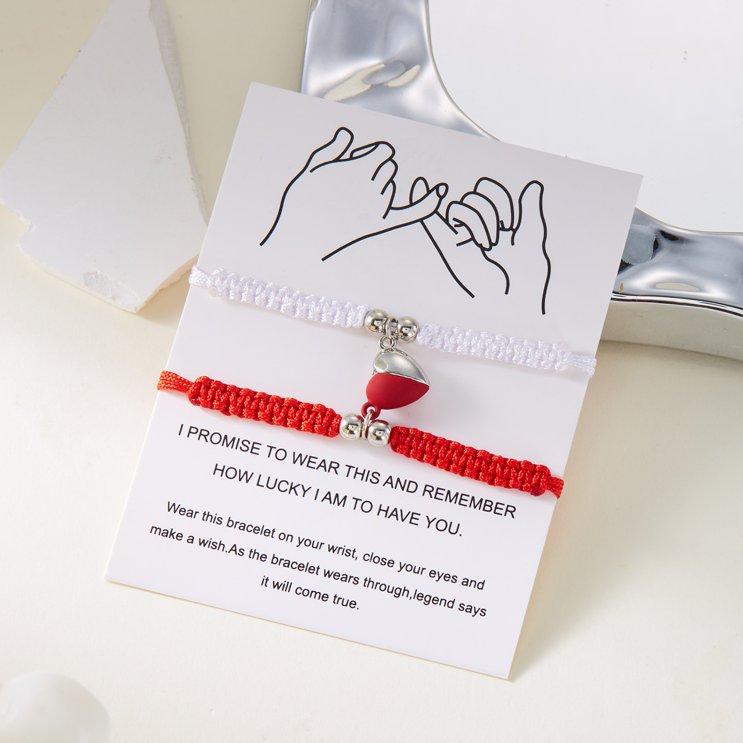 2 uds pulsera trenzada de cuerda roja Simple de la suerte para mujeres y hombres corazón romántico pareja magnética pulseras a juego joyería de amistad: Oro oscuro