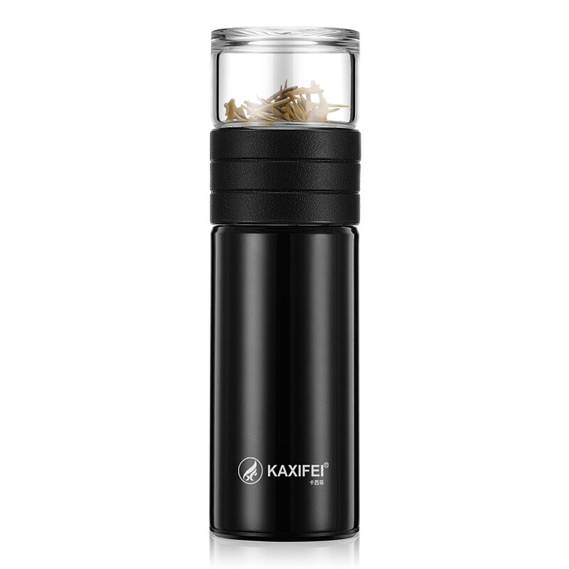 Glass Tea Thermos Vacuum Cup Thermoses Tea Mug Cup Thermos Temperature Display Glass Bottle Tea Infuser Thermal Cup Mug: Black-400ML