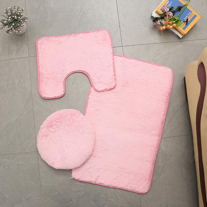 Set van 3 badmatten, grijs, toiletmatten, fleece, antislip badkamertapijt, toiletdeksel, waterabsorberend, douchematten, vloermat.: 3 stuks roze
