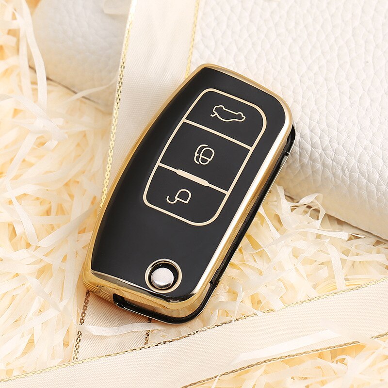 TPU Car Key Cover Case For Ford Fiesta Focus 2 Ecosport Kuga Escape Falcon B-Max C-Max Eco Sport Galaxy 3 Button Accessories: black