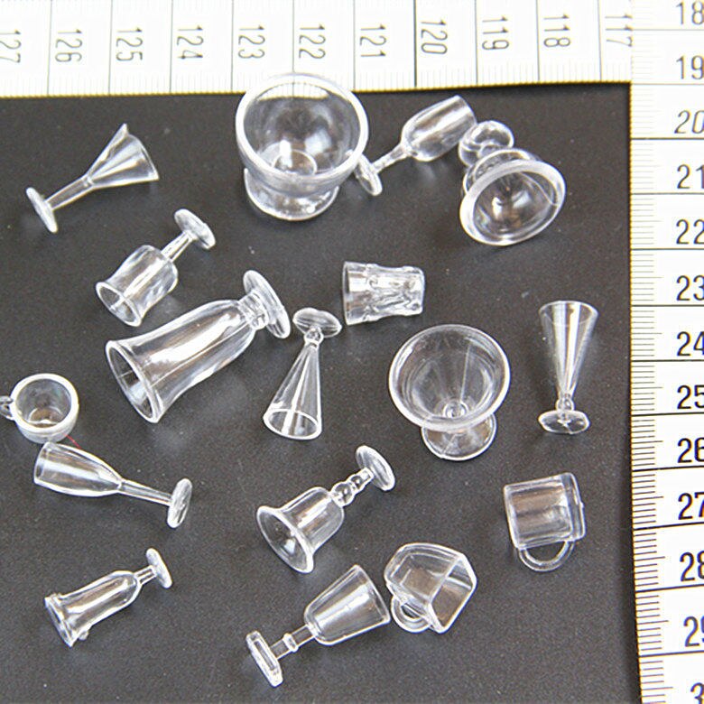 17 stücke Transparent Trinken Tassen Geschirr Miniaturen DIY Nette Mini Pretend Spielen Geschirr Spielzeug