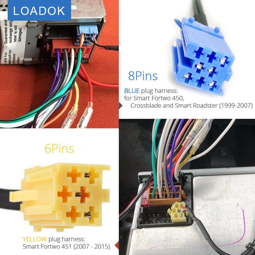 Car Bluetooth 5.0 Module Cable AUX Adapter for Smart Fortwo 450 451 Roadster Grundig Radio CD 6 8 Pins MINI ISO Connector Plug