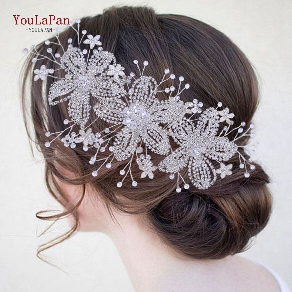 Topqueen ouro casamento liga flor bandana nupcial headpiece strass casamento enfeites de cabelo tiara para as mulheres hp252
