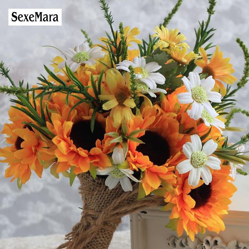 SexeMara Yellow sunflower bride holding flowers artificial flowers wedding wedding bride photo holding flowers