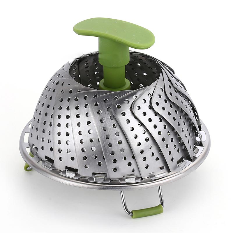 1PC Stainless Steel Folding Retractable Steamer Basket Veggie Pot Steamer with Extendable Handle Steaming Rack Kitchen Supply