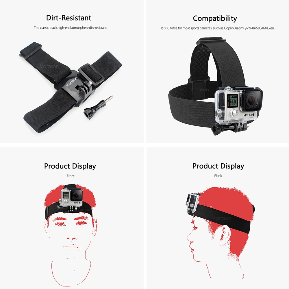 Vamson voor xiaomi voor  yi 4 k accessoires hoofdband borstband zuignap voor gopro hero 5 4 3+ 4 sessie voor eken  h9r vs69