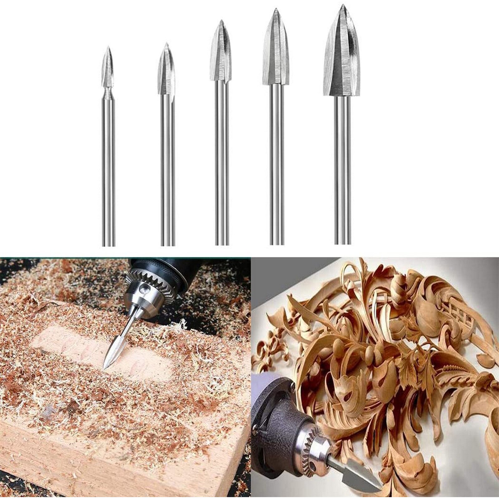 5pcs Woodworking Carving High-Speed Steel Drill Bits Wood Grinding Engraving Milling Cutter Tools Hand Tool Set