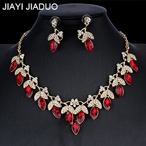 Jiayi jiaduo-Conjunto de collar y pendientes de cristal para mujer, joyería para vestidos de novia, rojo-Merlín-blanco NE + EA: 1
