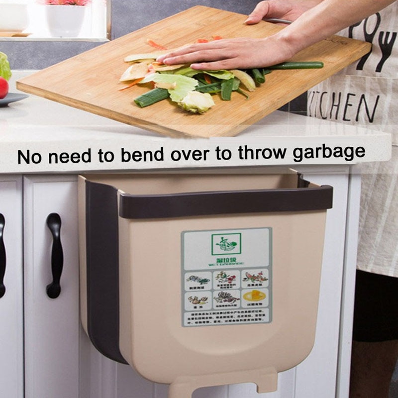 Bathroom Kitchen Waste Storage Folding Waste Bin with Drawer Cabinet Door Hanging Trash Bin Trash Can Foldable Trashcan HM018