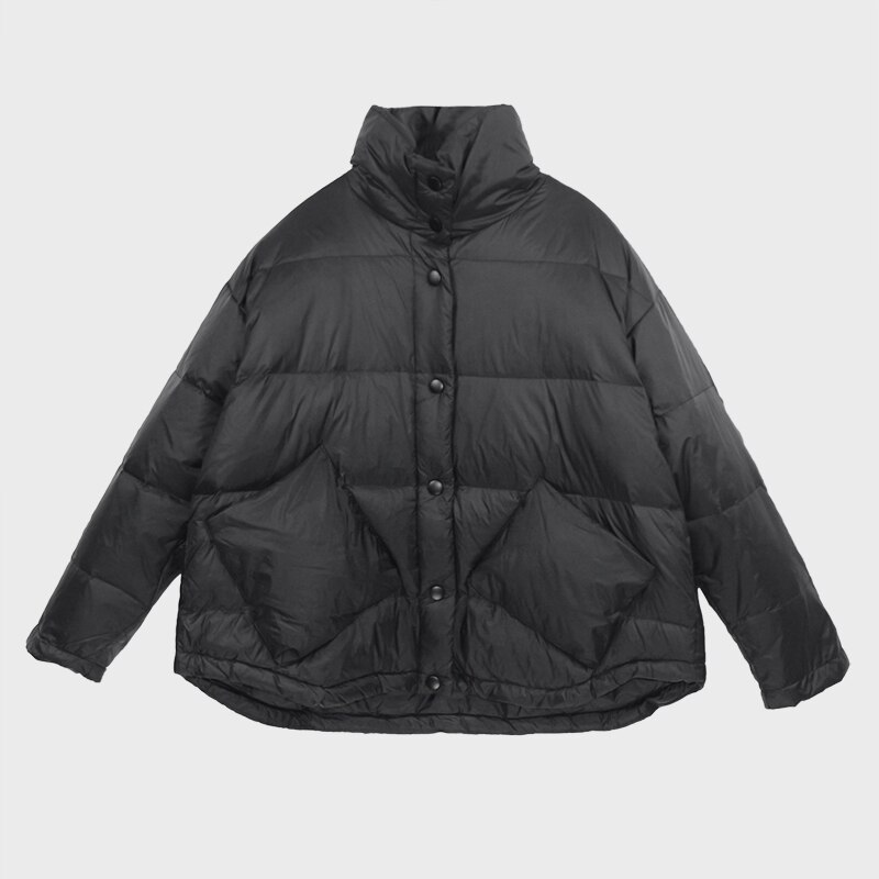 Aachoae casual feminino longo parka com bolsos sólido manga longa algodão-acolchoado jaqueta senhoras inverno grosso casacos quentes ropa de mujer: Black