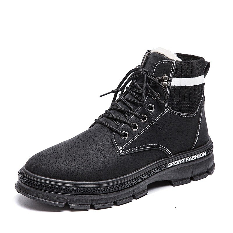 Fujin Hiver femmes hommes Polaire Doublé Bottes De Neige Slip Fond Plat Bottines Décontracté Coton Rembourré Chaussures: Black / 8.5