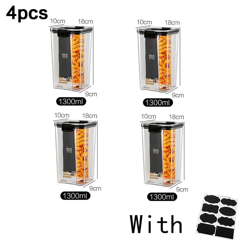 2/3/4PCS PET Plastic Food Containers set Transparent Stackable Dry Food Storage Box Kitchen Spaghetti Noodles Sealed Containers: 4pc 1300ml
