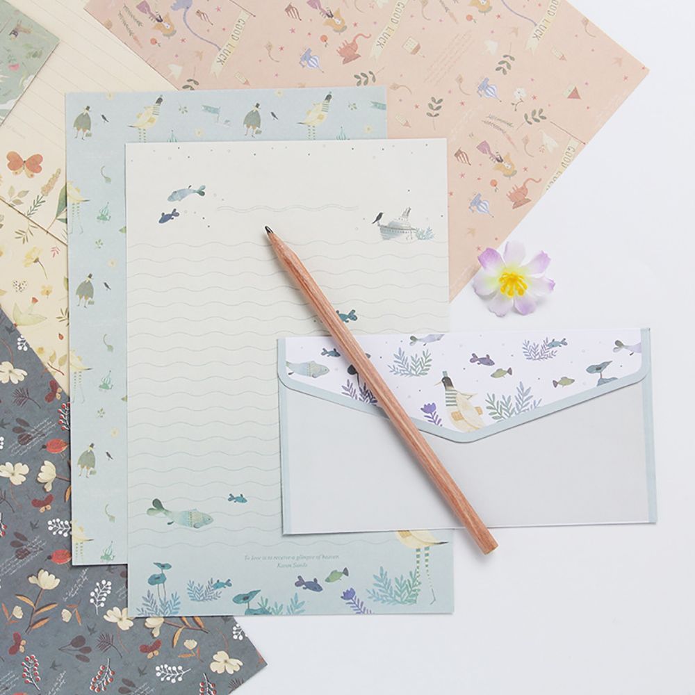 9 stk/parti blomstermønster kuvert postkort bryllup invitation kort papirpose løn brev papir omslag kontorpapir
