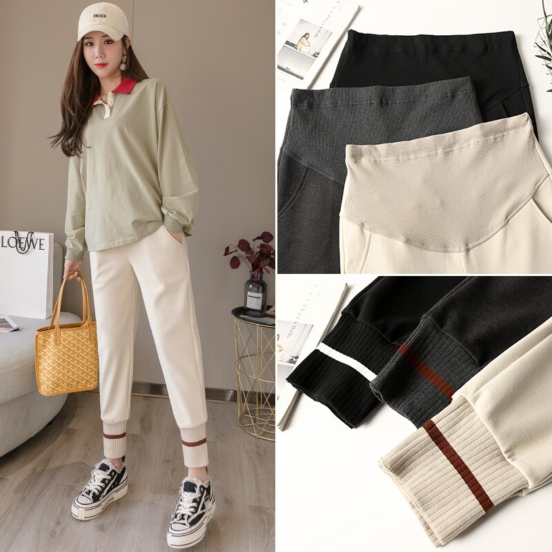 Autumn Winter Thick Woolen Maternity Trousers Elastic Waist Straight Pants For Pregnant Women Casual Clother Pregnancy Wear