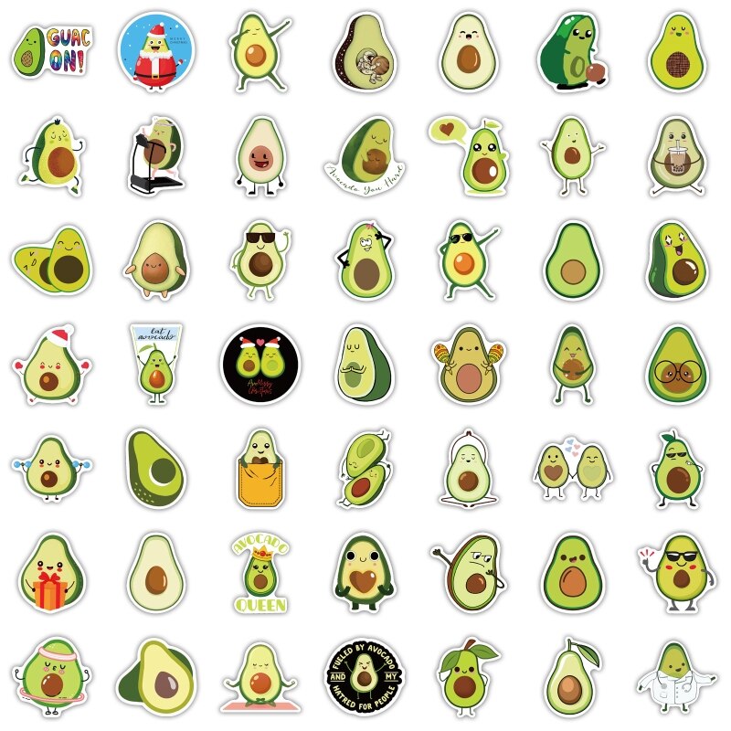 100pcs/Pack Avocado Stickers PVC Waterproof Cute Fruit Sticker for Laptop Phone Water Bottle Pad No Duplicates Kids