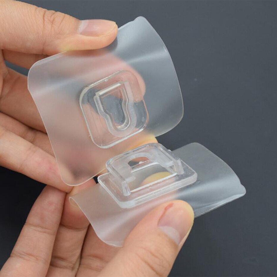 4Pairs Adhesive Hanger Wall Hooks Strong Suction Wall Storage Hooks Double-sided Pitcture Hanging Rack Power Strip Holder