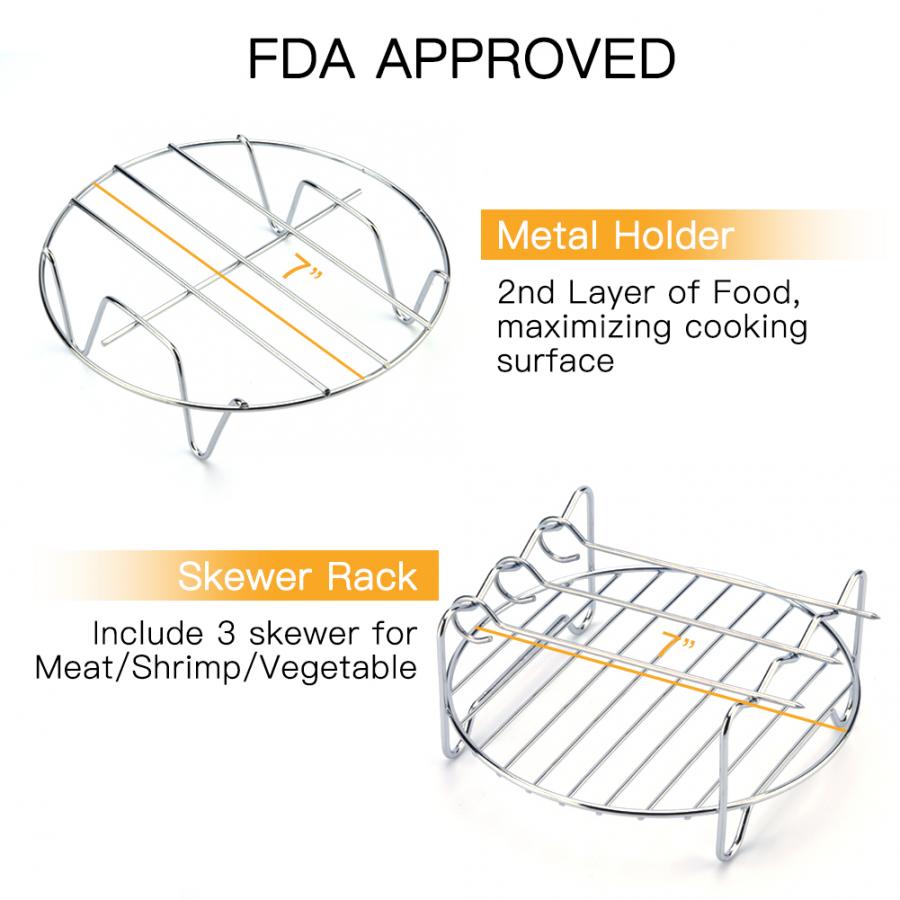 Air Friteuse 5 in 1 Multifunctional Air Fryer Accessories Set Kit Parts Metal Holder Skewer Rack Cake Barrel Freidora Aire