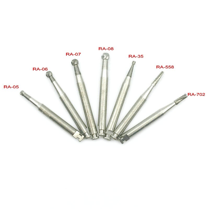 Fresas dentales de carburo de tungsteno de acero, para pestillo de baja velocidad, tipo RA-05, RA-06, RA-07, RA-08, RA-35, RA-558, 10 Uds.