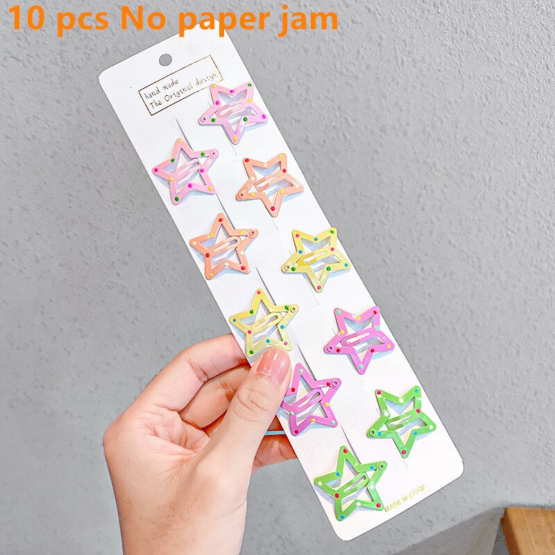 10/12pcs Cute Baby Girl Hair Clips Cartoon Snap Button Candy Color Star Shape Hair Clip Non-Slip Baby Clip Kids Accessories: 07
