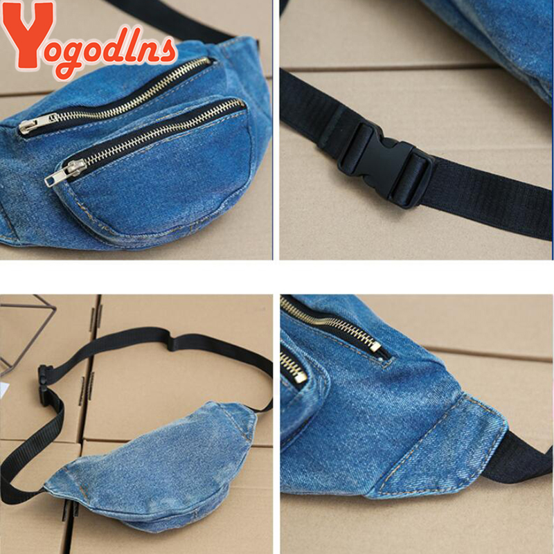 Yogodlns femmes Denim taille Packs femme poitrine sac décontracté femmes sacs à main à glissière filles petit épaule sacs à main