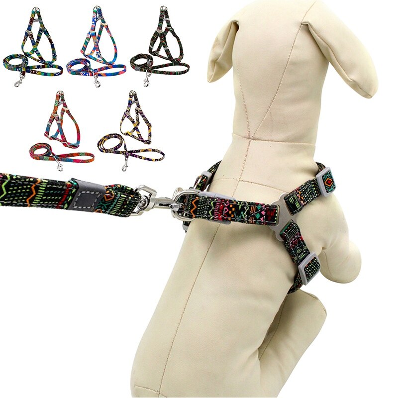 Indische Stijl Dog Harness en Leash Set Hond Canvas Band Vest En Trekkabel Voor Outdoor Lopen Voor Kleine Medium huisdieren