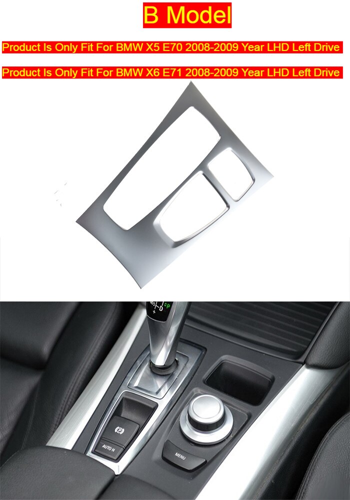 Bil styling midterkonsol gearskifte panel dekoration gear dækker klistermærker trim til bmw  x5 e70 x6 e71 interiør auto tilbehør: B model sølv