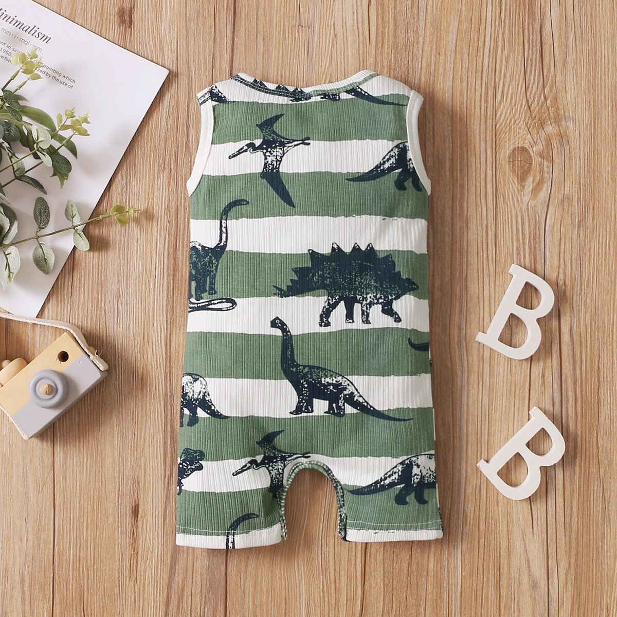 Citgeett sommer-strampler für jungen mit dinosaurier-drucken, ärmellos, rundhalsausschnitt, taschen
