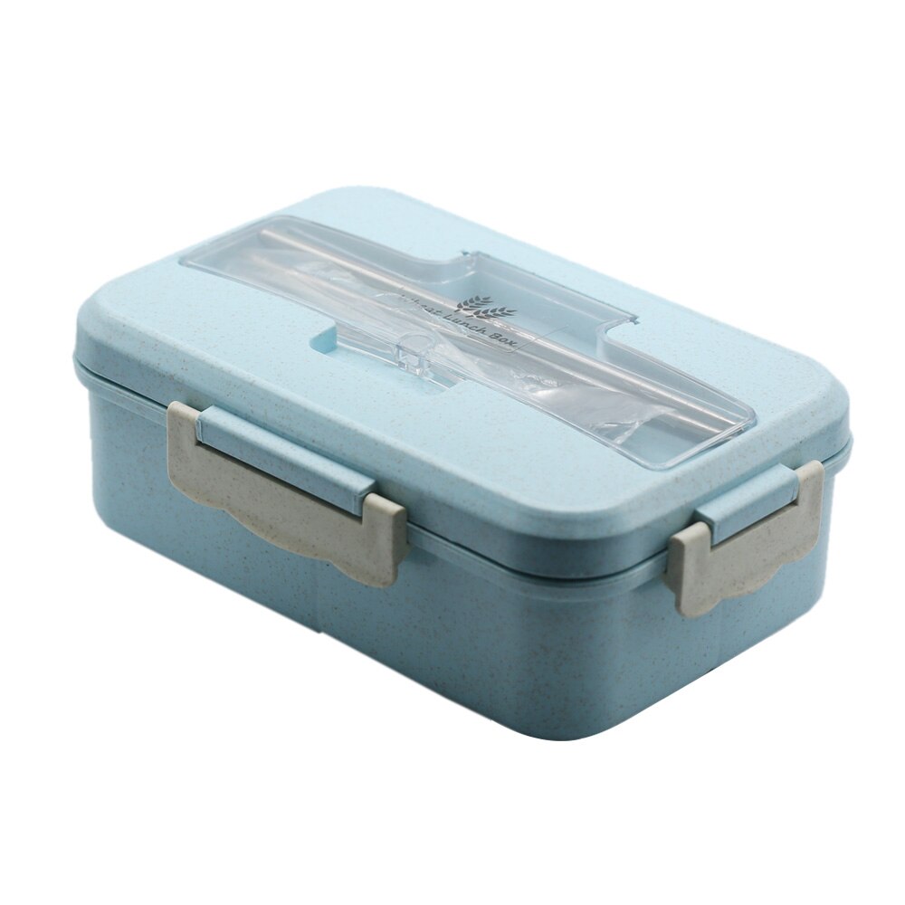 Portable Lunch Box Wheat Straw Dinnerware Food Storage Container Children Kids School Office Microwave Bento Box: Blue
