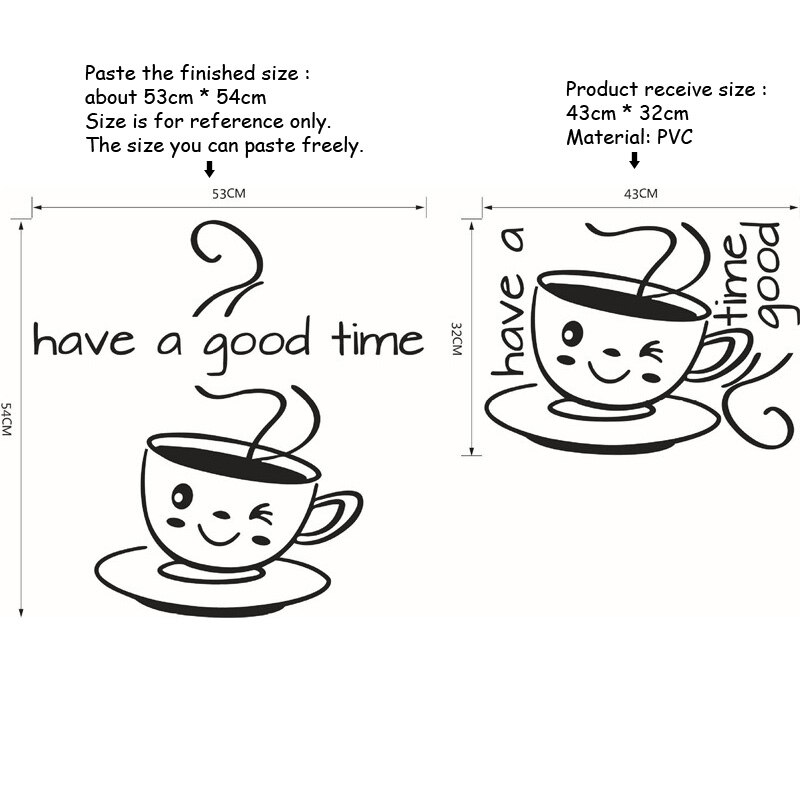 Cute coffee cup Wall Sticker living room kitchen Coffee shop Home Decoration Decal have a good time Stickers removable wallpaper