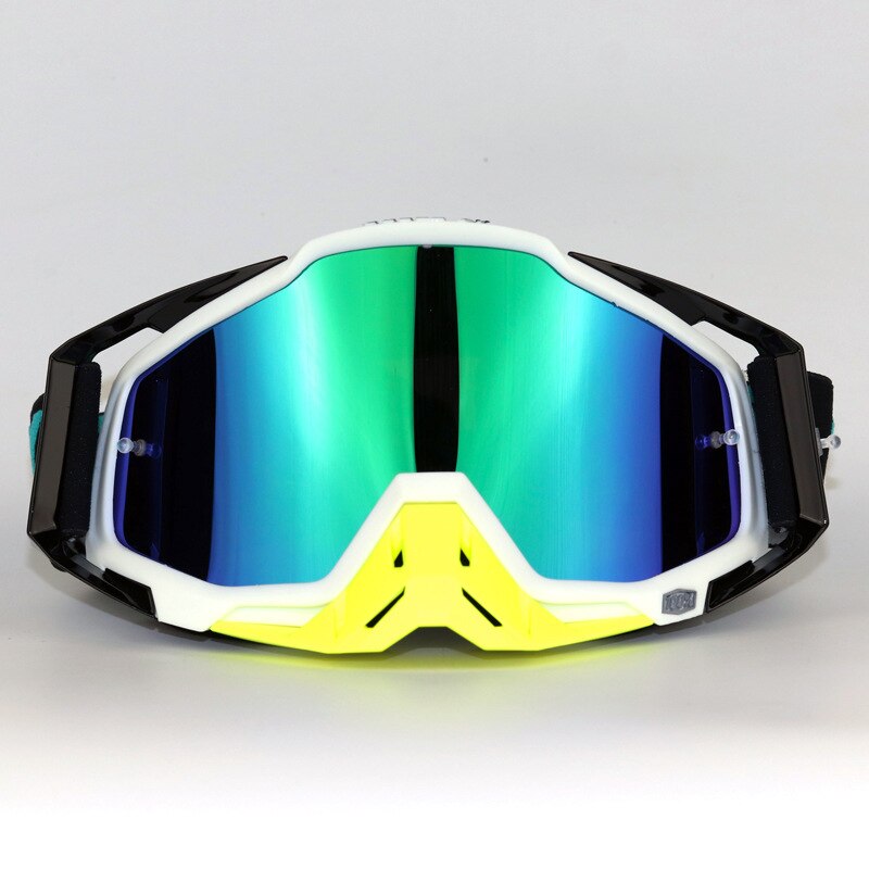 Top Grade Hundred Percent Off-road Goggles Riding Eye-protection Goggles Off-road Helmet Goggles Motorcycle Traffic Jam Goggles: White Frame Plated Green