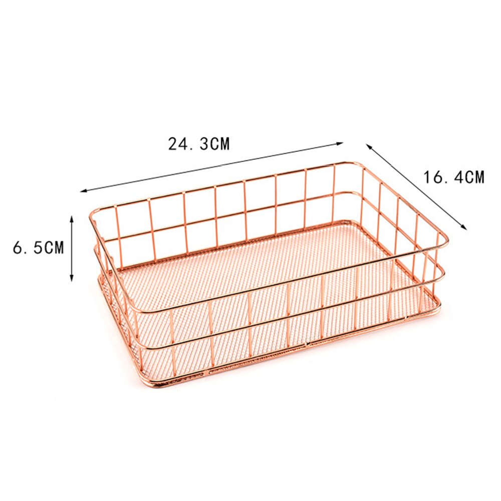 Rose Gold Bathroom Shelf Metal Wire Storage Basket Cosmetic Organizer Holder Home Office Desk Toiletry Collection Nordic Style: Large rectangle