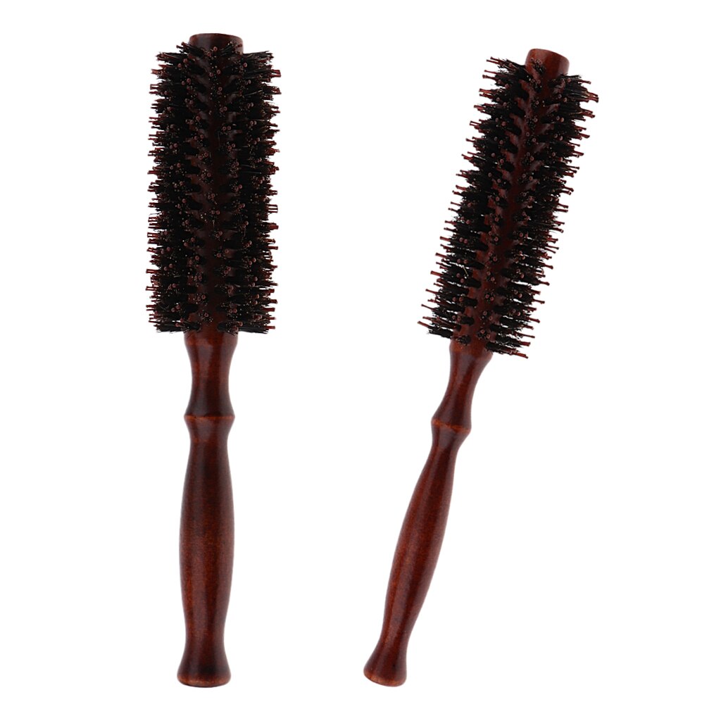 2x Unisex Adult Brown Round Hairbrush Hair Styling Brush Hairdressing Brus