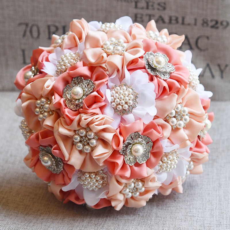 Ramo de novia de cristal Artificial para dama de honor, conjunto de pulsera con ramillete de flores, rosa,