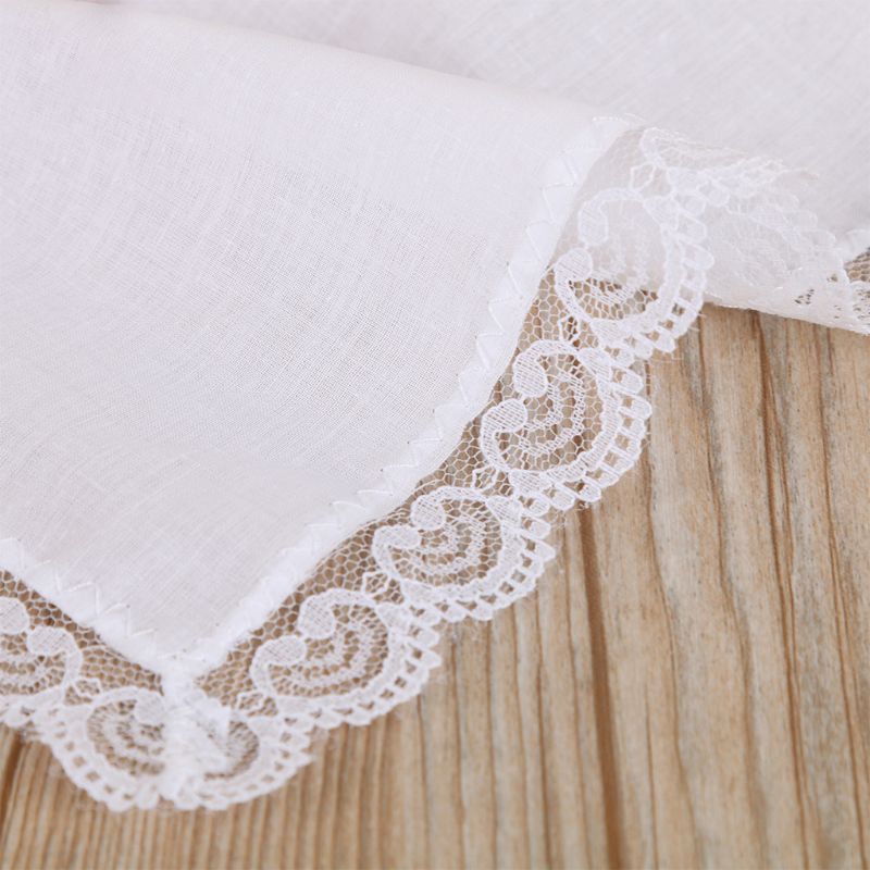Kvinder almindelige hvide firkantede lommetørklæder hæklet fersken hjerte flosset blonder trim brude bryllup diy bomulds serviet hankies 25 x 25cm