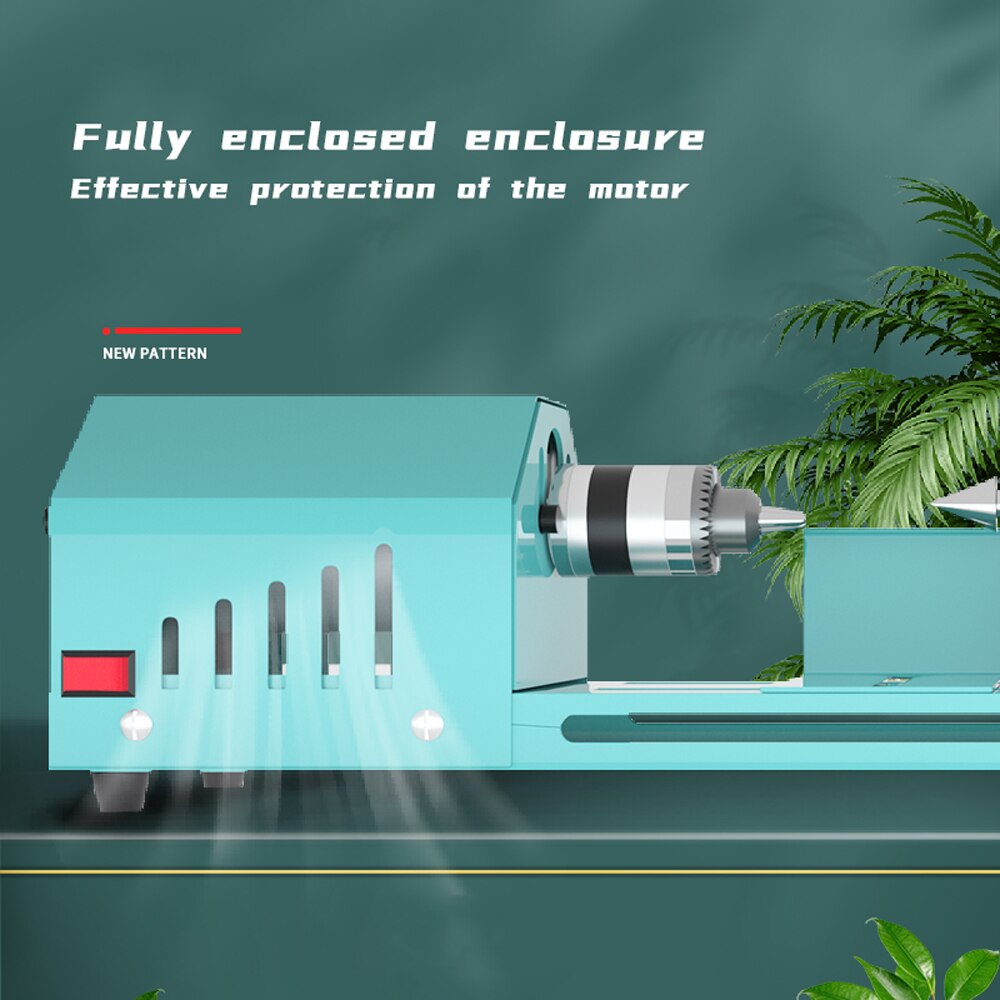 Small Size Home Household Wood Working Turning Lathe Multifunction Infinitely Variable Speed Cutting Grinding Drilling DIY Tools