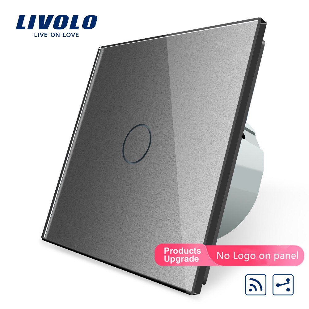 Livolo EU Standard 1 Gang 2 Manier, Remote Schakelaar, draadloze Schakelaar VL-C701SR-13, gouden Kleur Glas, zonder Mini Remote