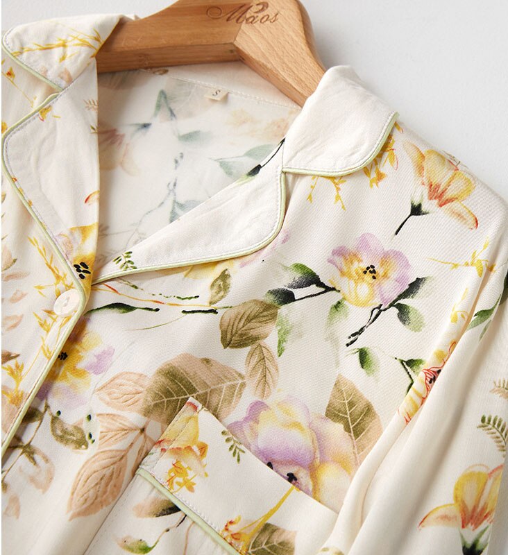 Elegante En Comfortabele Herfst Vrouw Pyjama Set Rose Bloem Afdrukken Pyjama Lange Mouw Lange Broek Vrouwen Set 2 Stuk Pijama