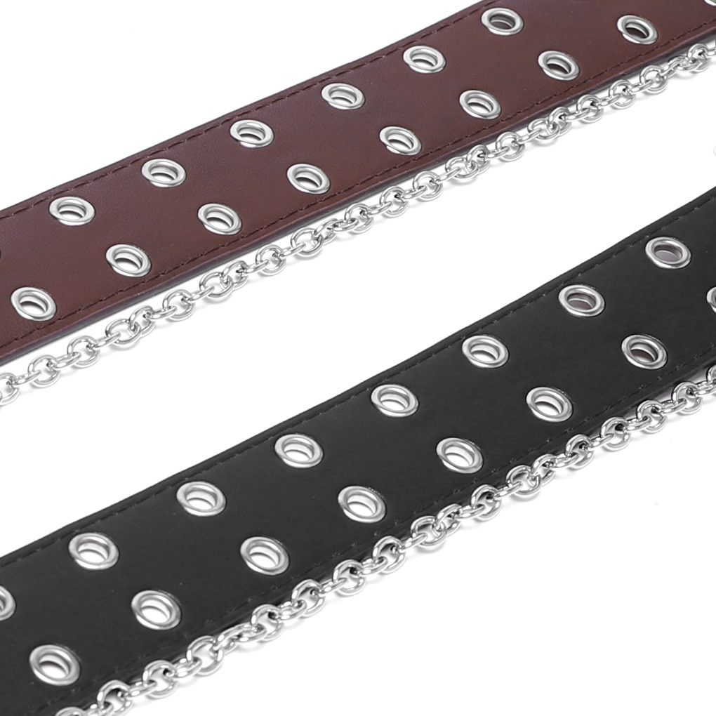 Vrouwen Meisjes Ketting Riem Leer Pin Gesp Riem Punk Stijl Jeans Individuele Decoratieve Riem Koffie Zwart