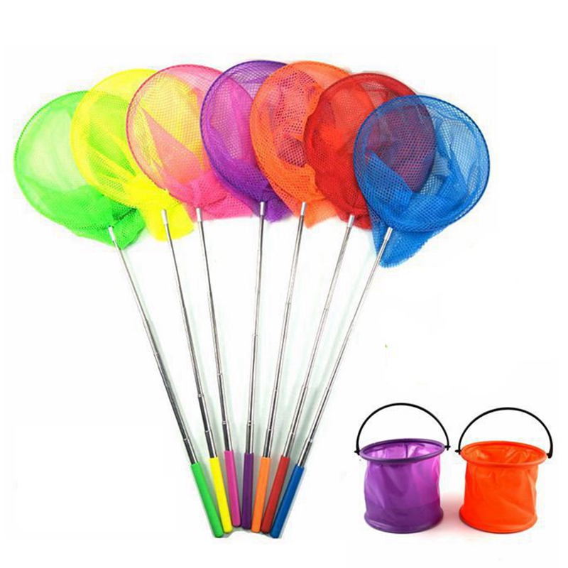 Red de pesca retráctil para niños, malla de nailon plegable de acero inoxidable para exteriores, insectos, mariposas y libélulas