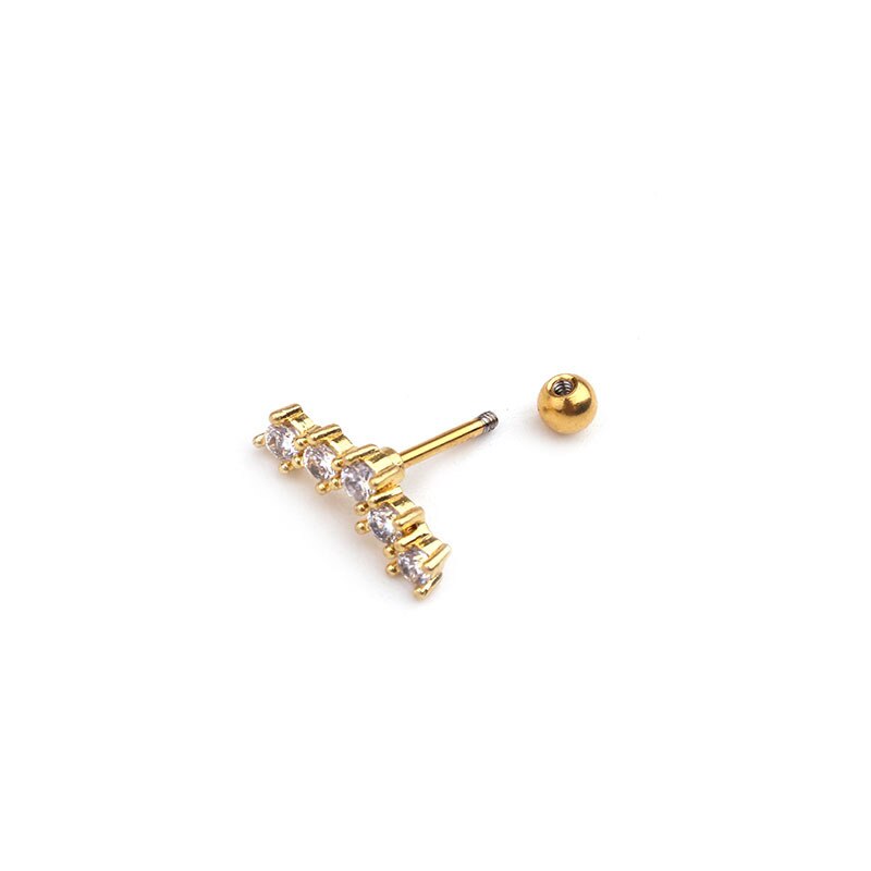 1Pc Goud Zilver Kleur Rvs Oor Kraakbeen Helix Schroef Terug Earring Stud Cz Tragus Roek Conch Piercing Sieraden