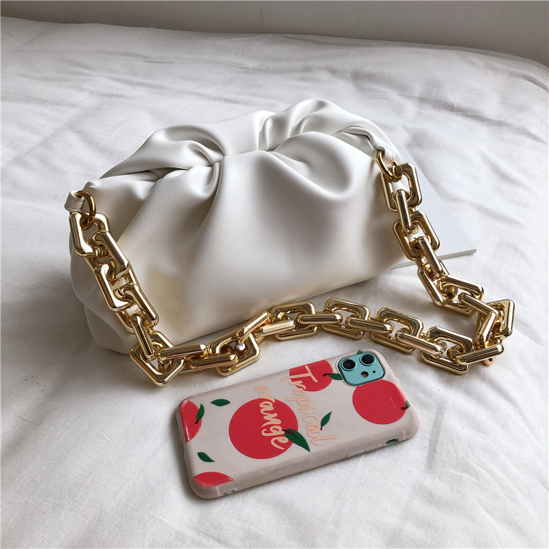 Été épais chaîne ruché sacs à bandoulière pour les femmes doux en cuir PU aisselles femme embrayage filles pochette