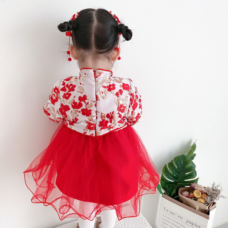 Year Princess Dress for Girls Baby Clothes Chinese Style Hanfu Velvet Thicken Warm Winter Fairy Chinoiserie Cheongsam